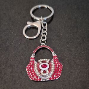 Purse Bag Key Charm Red and Silver Handbag Keychain